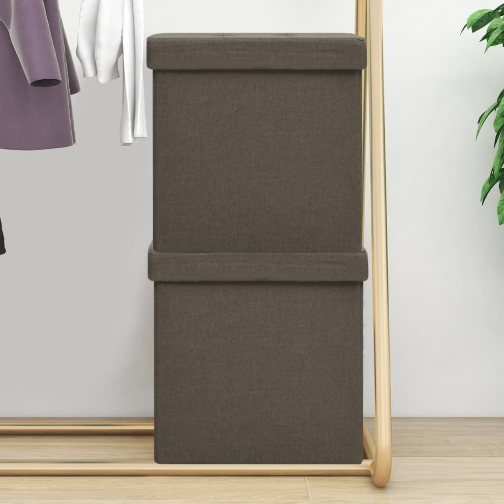 The Living Store Hocker mit Stauraum 2 Stk. Braun Leinenoptik