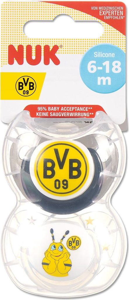 Schnullerset mit 2 Babyschnullern für 6–18 Monate, BVB-Logo Produktbild 