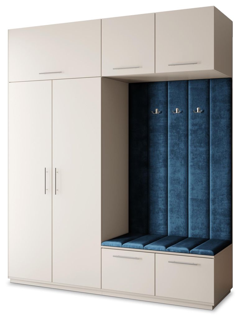Masseno Garderobe-Set REMA 200/240/60 cm Modern Garderobenschrank Kaschmir, Veloursstoff MONOLITH 77 (Blau)