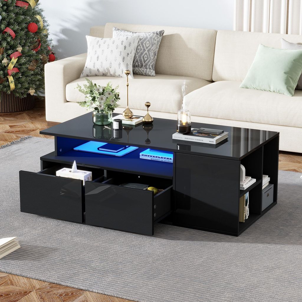 OKWISH Table basse 100x50x35 cm - LED via Appli et 2 Image du produit 