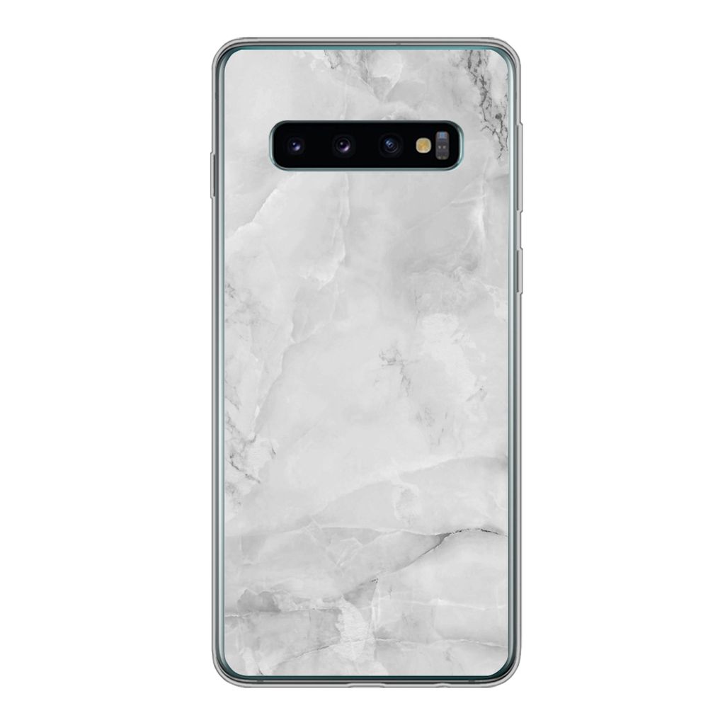 MuchoWow Handyhülle Schutzhülle Hülle für Samsung Galaxy S10 Marmor - Stein - Weiß - Grau - Marmoroptik Silikon Softcase Handy Hülle - Hand...