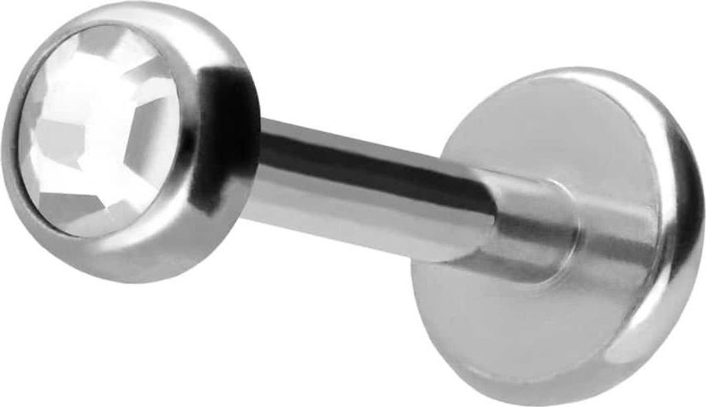 Ohrpiercing, Nasenpiercing Titan Labret mit Push Fit KRISTALLDISC Silber Stablänge: 10mm | Stabstärke: 1,2mm | Discgröße: 3mm