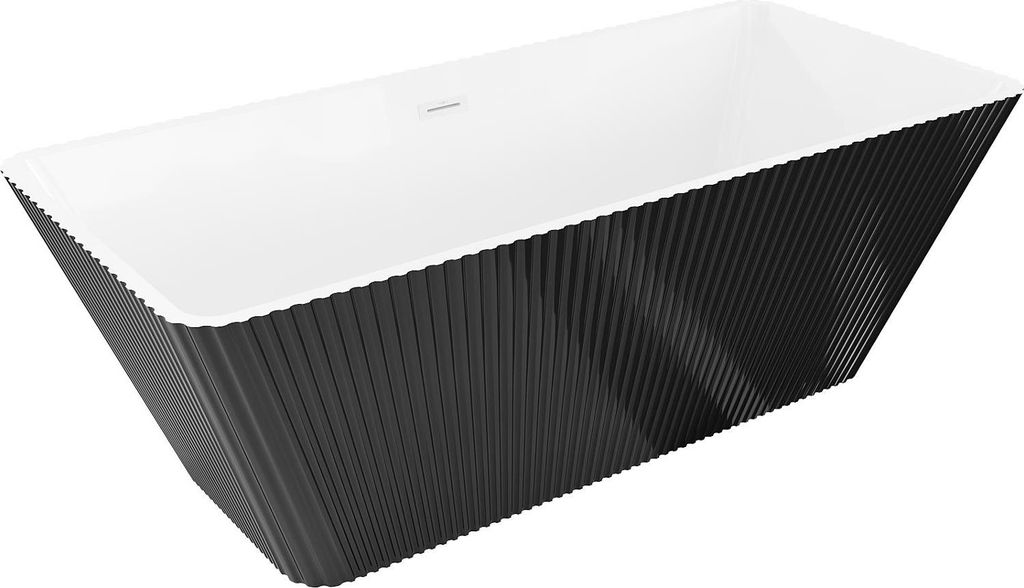 Mexen Tava freistehende geriffelte Badewanne 170 x 75 cm, weiß/schwarz, weißer Überlauf - 52851707575-20