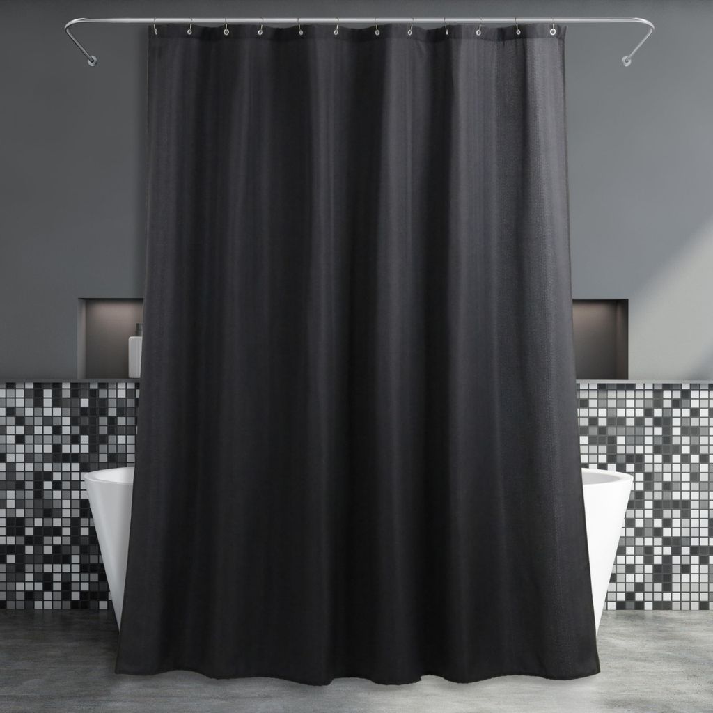 Tenda da doccia nera, stile lino, 183 x 183 cm - Immagine del prodotto 