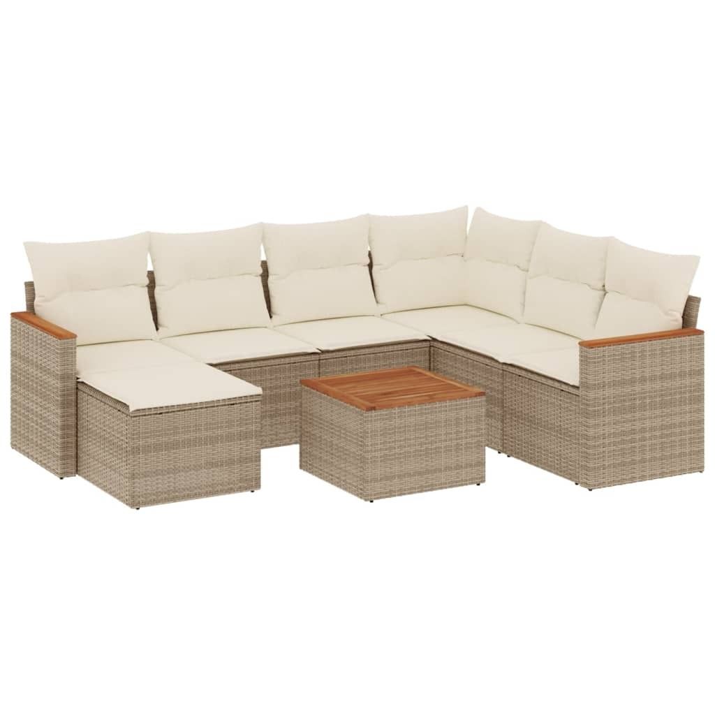 vidaXL 8-tlg. Garten-Sofagarnitur mit Kissen Beige Poly Rattan