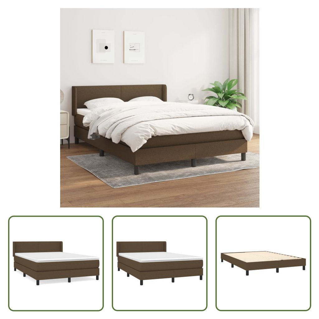 The Living Store Boxspringbett mit Matratze Dunkelbraun 140x200 cm Stoff