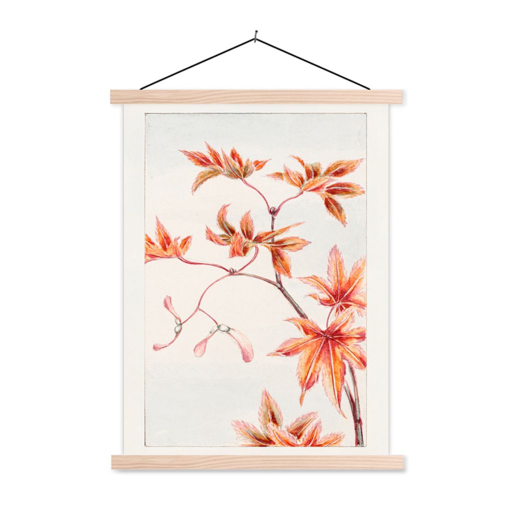 MuchoWow Textilposter Vintage - Japanischer Ahorn - Japandi 40x53 cm mit holzfarbenen Rahmen - Schlafzimmer