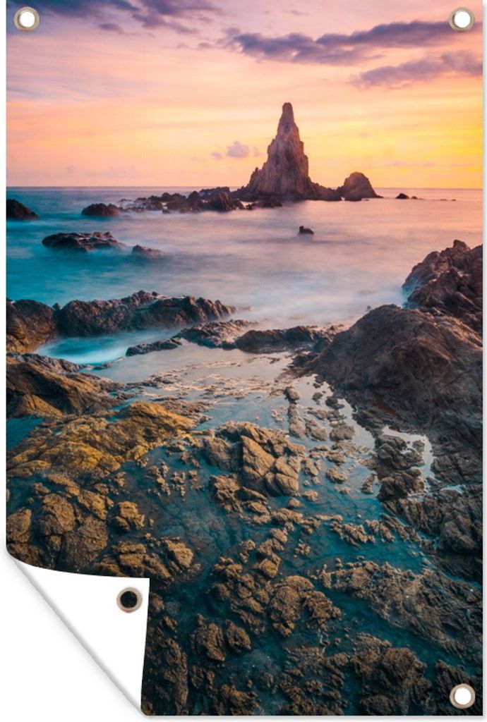 MuchoWow 60x90 cm Outdoor-Poster Gartendeko Sichtschutz Garten Poster für den Garten Sonnenuntergang an der Küste von Kap Gata