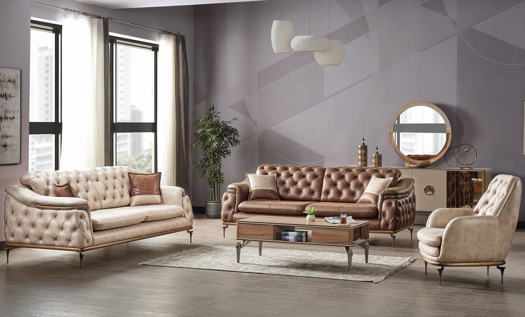 Sofagarnitur 3+3+1 Sitzer Chesterfield Modern Stil Garnitur Set 3tlg. Sofa Relax