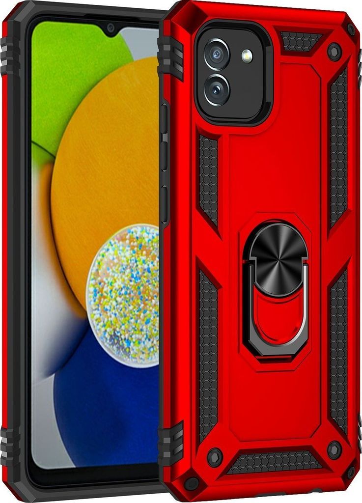 Mobigear Armor Ring Samsung Galaxy A03 Hülle Hardcase Backcover Stoßfest mit Ringhalter - Rot