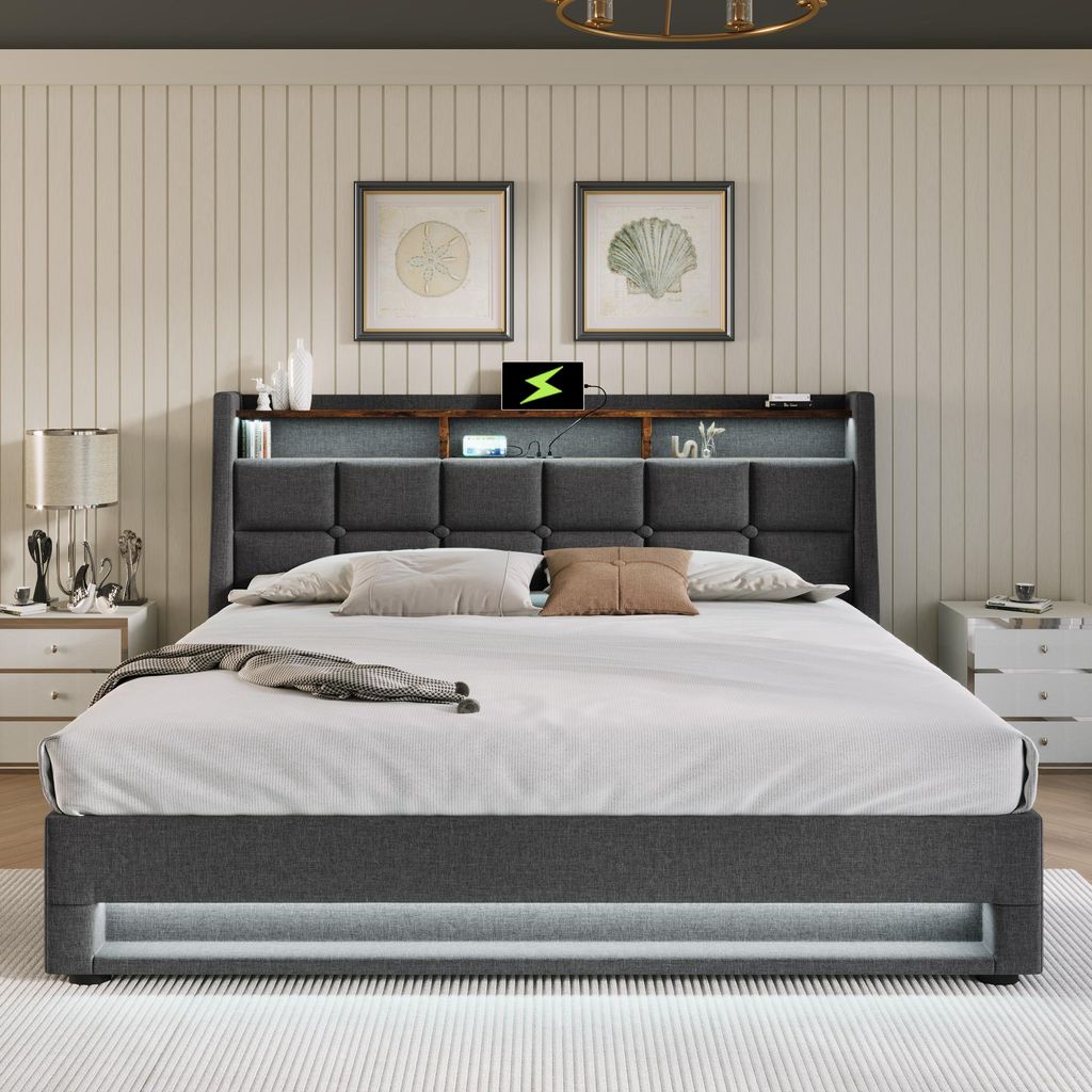 OKWISH Lit tapissier 140x200cm avec coffre,Lit coffre Lit Image du produit 