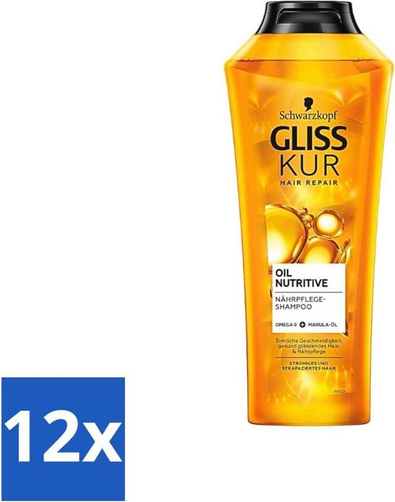Gliss-Kur - Shampoo - Oil Nutritive - Pflegeshampoo - Für raues & pralles Haar - 400 ml - Vorteilspack - 12 Stücke