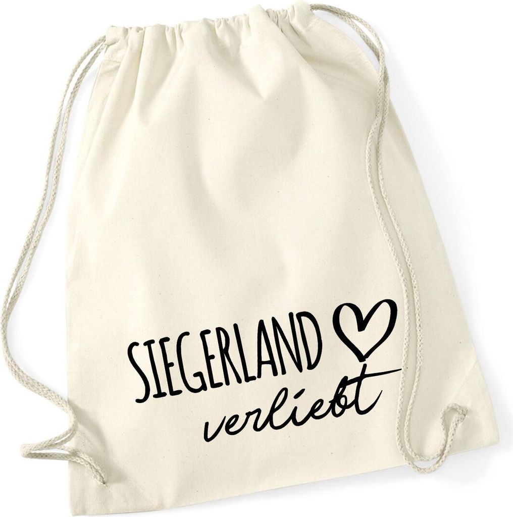 Huuraa Turnbeutel Siegerland verliebt 12 Liter Natural Baumwolle Rucksack Geschenkidee