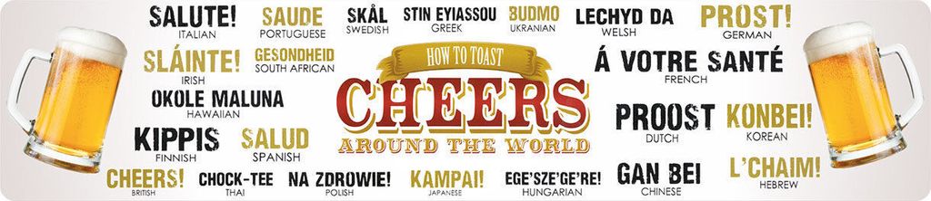 CHEERS AROUND THE WORLD, Straßenschild - Magnet Blech 16x3,5 cm, STR-M 054