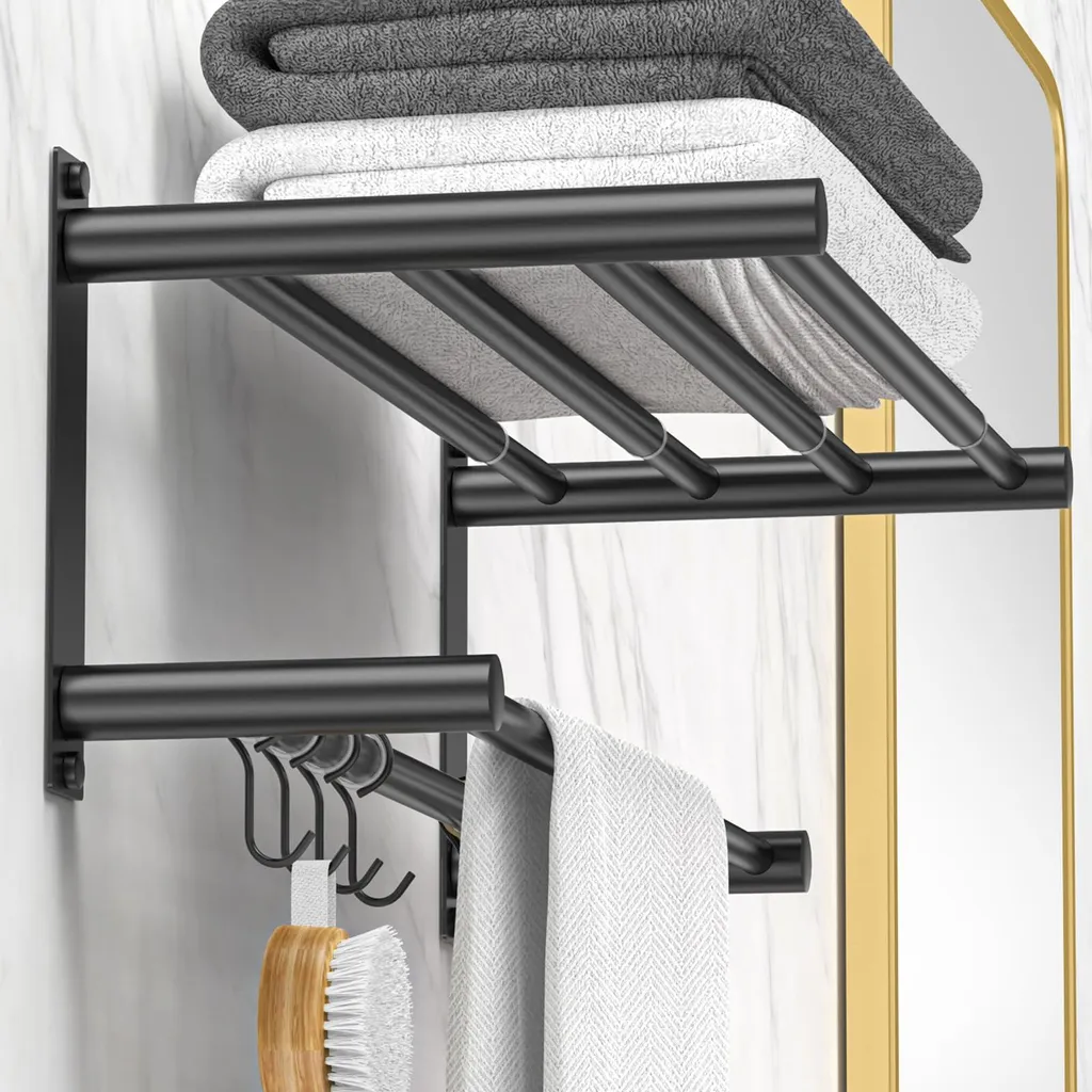 Porte-serviettes extensible 43-76 cm noir en inox SUS304 sans perçage