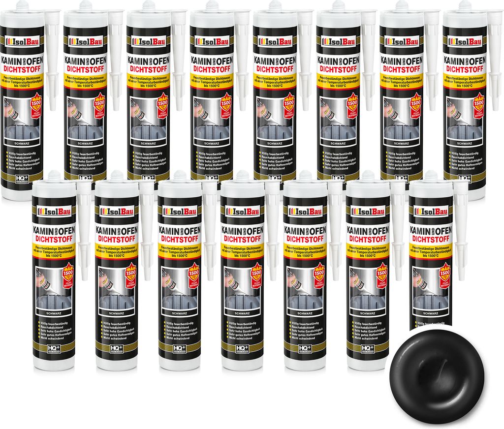 Isolbau Kamin & Ofen Dichtstoff - 15 x 300 ml, Feuerbeständige Dichtmasse bis 1500 °C - Für Reparatur & Füllung von Rissen in Kaminen & Öfen -...