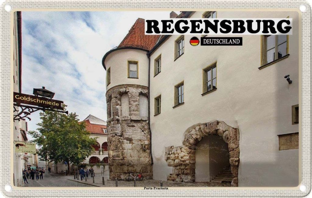 vianmo Blechschild 12x18 cm Regensburg Porta Practoria Schloss Bildmotiv Reisemotiv Abenteuer Reisen