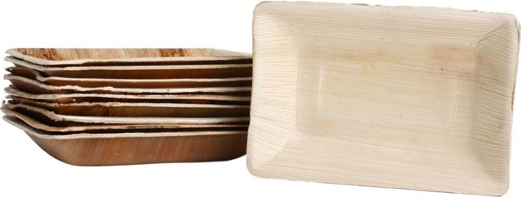30x rechteckige Teller aus Palmblatt Größe 11,5 x 16,5 cm