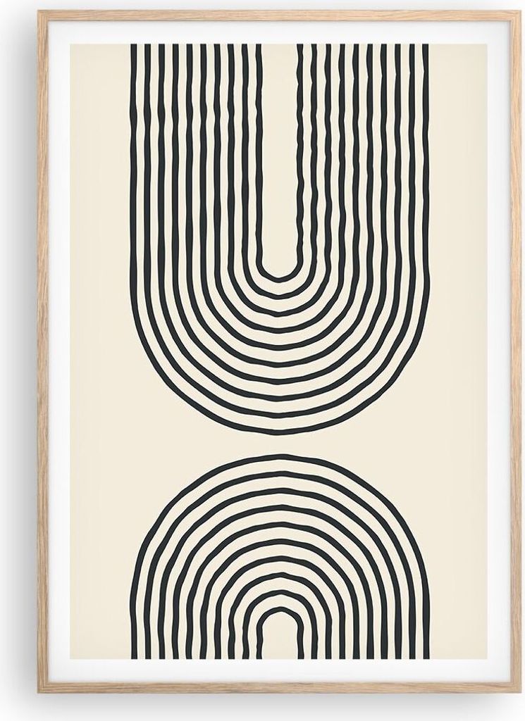 Gerahmtes Poster - Rahmen in heller Eiche - Linien Oval Produktbild 