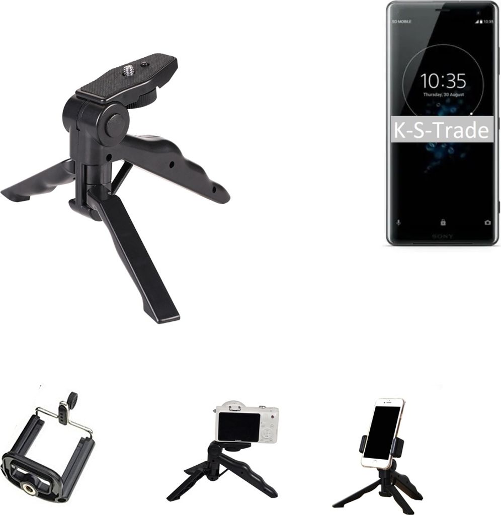 K-S-Trade Stativ Tisch-Ständer Dreibein Handy-Stativ Ständer kompatibel mit Sony Xperia XZ3 Mini-Stativ Smartphone Tripod Handy-Stativ aus Plastik