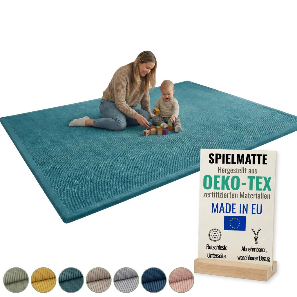 Pillows24 – Krabbelmatte Baby 150x200 cm | 3 cm Dick Spielmatte Kinder, Kinderteppich | Rutschfest & Pflegeleicht, Weiche Krabbeldecke | Spieltep...