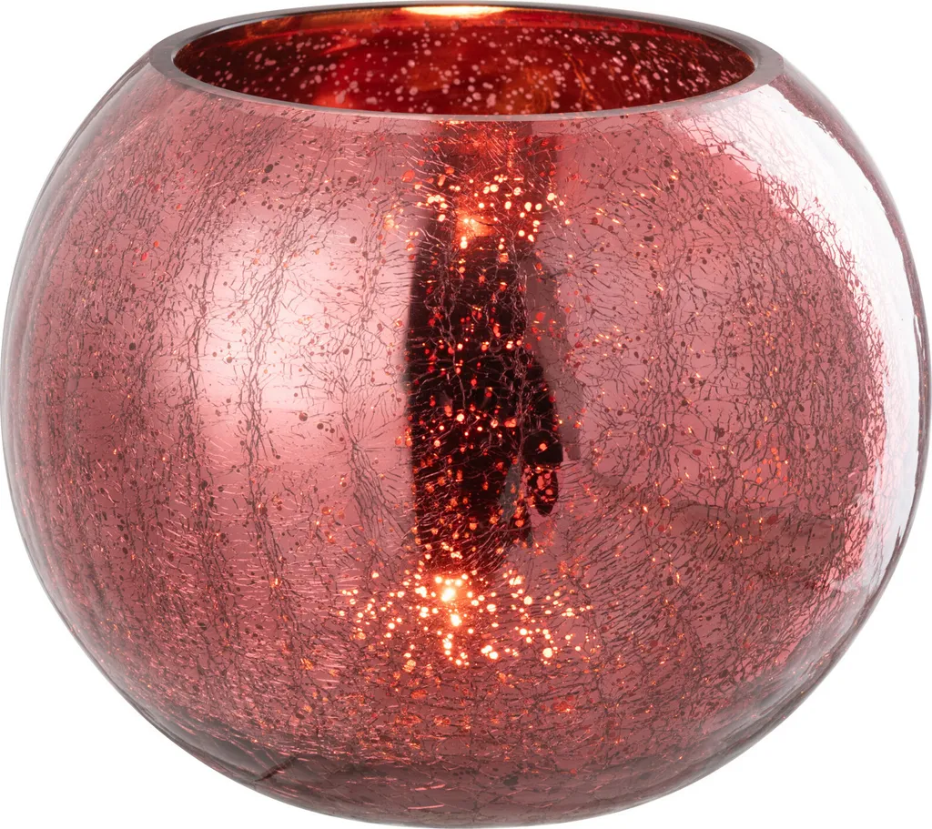 Porte-bougie d'Ambiance Verre Rose Craquelé J-Line Décoration de Table
