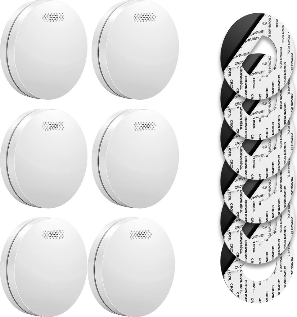 SAVS SM11 Rauchmelder 6er-Pack – 10 Jahre Batterie – Extra dünnes Design – Kein LED-Licht – Montage ohne Bohren – Entspricht europäisch...