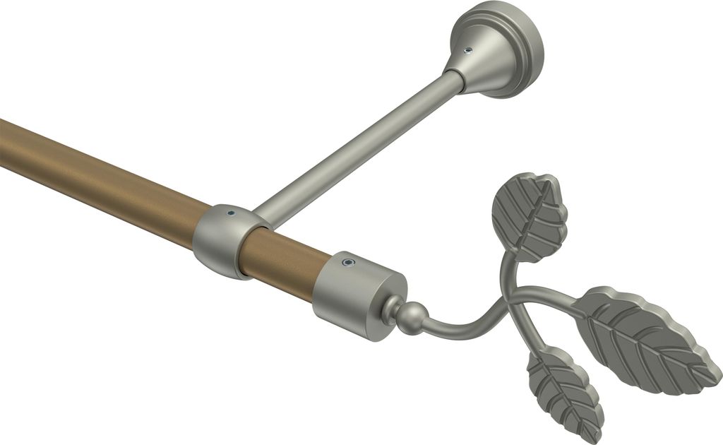 Interdeco Gardinenstange / Vorhangstange Gold matt / Chrom matt, Typ Primus Alessia (Blatt), 16 mm Ø 1-läufig, 320 cm