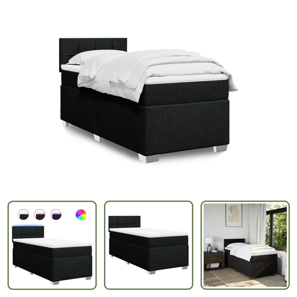 The Living Store Boxspringbett mit Matratze Schwarz 90x190 cm Stoff