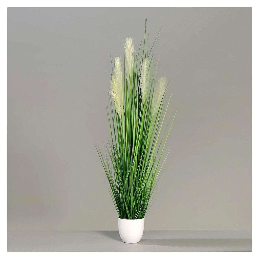 Palmengras-Busch im weißen Topf, 120 cm, Kunstgrasarrangement für Zimmer, Büro oder Messedekoration