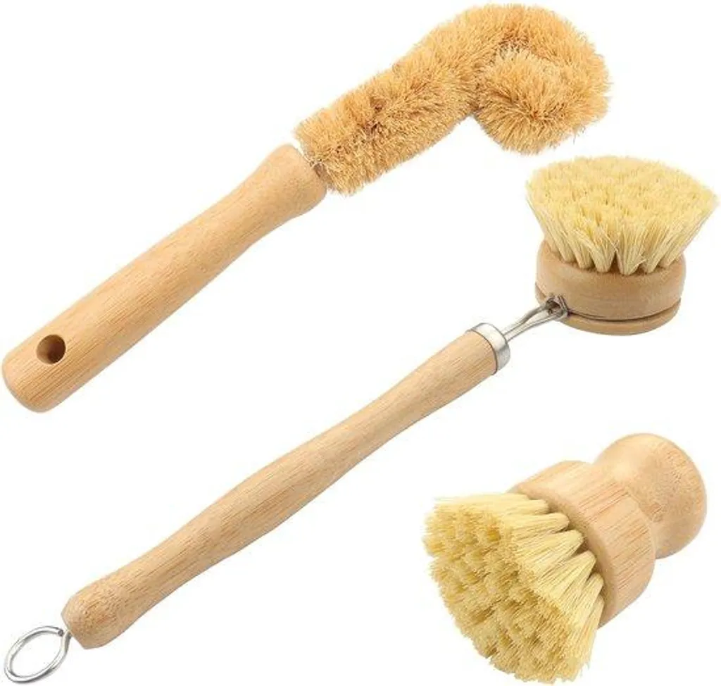 Lot de brosses de cuisine en bois naturel pour casseroles et saladiers