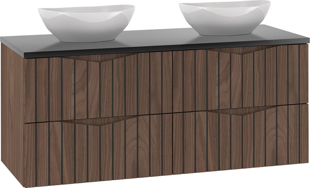 Doppelwaschtisch 120.6cm Siena mit 4 Schubladen, Holzoptik und Schwarz