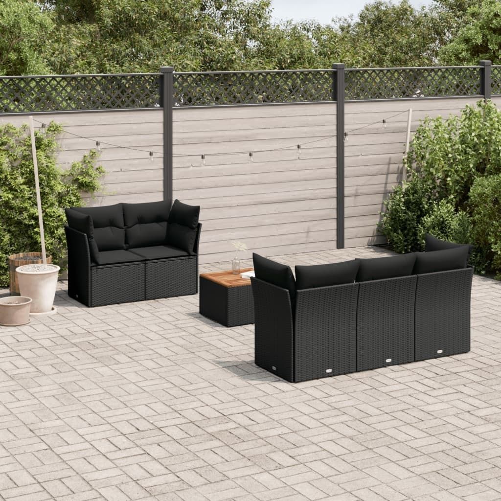 Design 6-tlg. Garten-Sofagarnitur mit Kissen Schwarz Poly Rattan, Gartenmöbel-Sets 2024 Neu