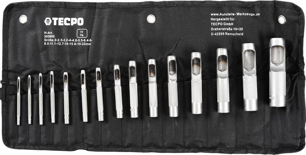 TECPO Locheisen Satz, 2-22mm, 15-tlg. Produktbild 