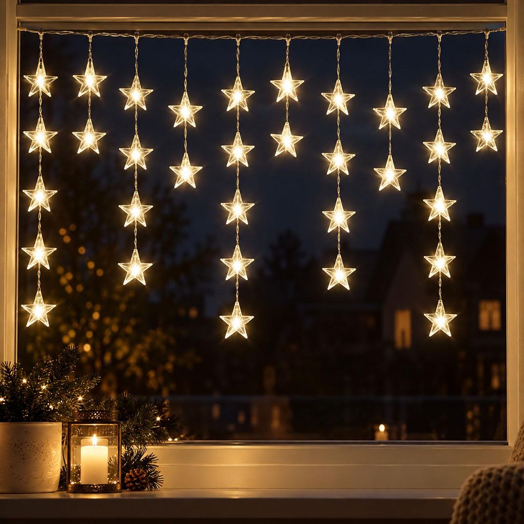 40er LED Sternenvorhang Lichterkette Lichtervorhang IP44 warmweiß