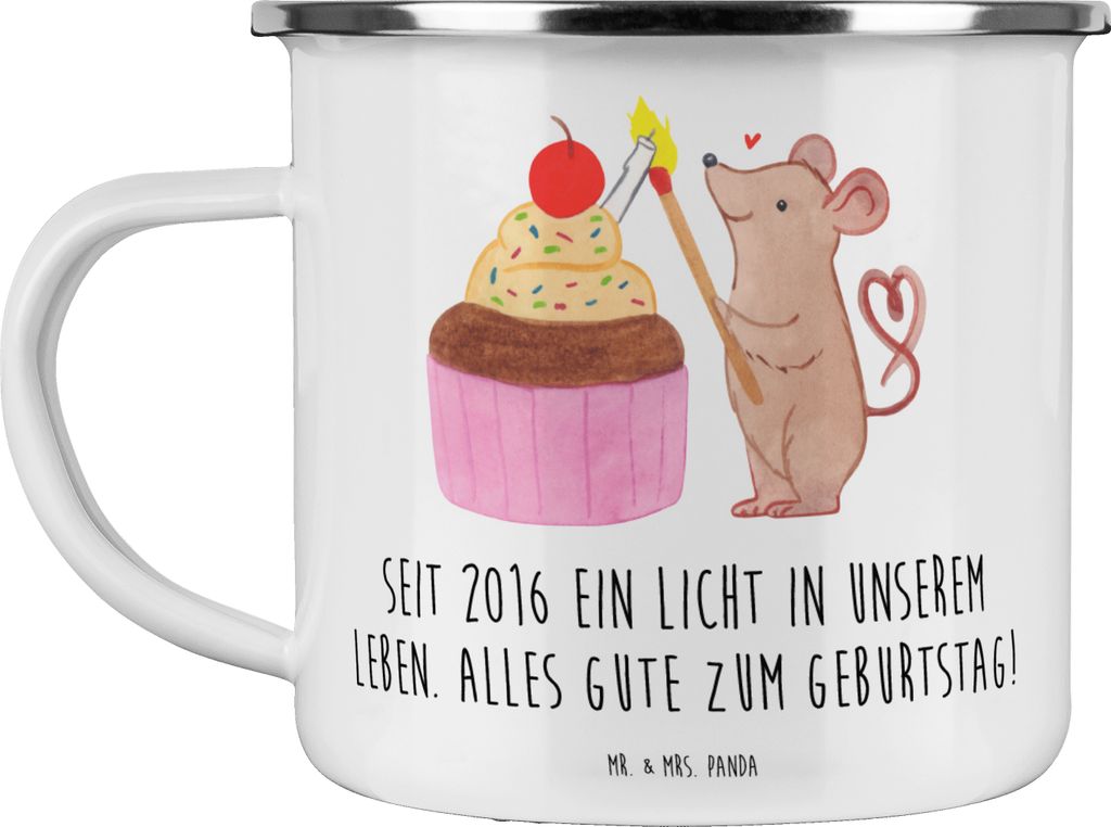 Mr. & Mrs. Panda Teetasse 2016 Geburtstag - Weiß - Geschenk, individuelle Geschenke, Glückwunsch, Emaille Tasse, liebevolle Bindung, Alter, Hafer...