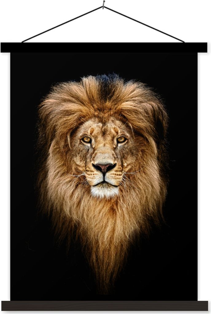 MuchoWow Textilposter Löwen - Porträt - Farben 90x120 cm mit schwarzem Rahmen - Dekoration
