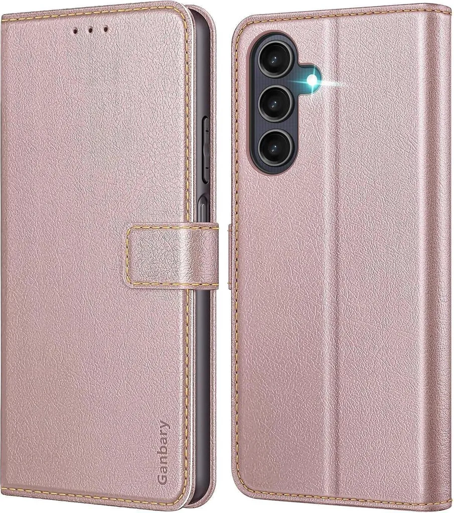 Étui à rabat Samsung Galaxy A25 5G or rose avec fonction support vidéo