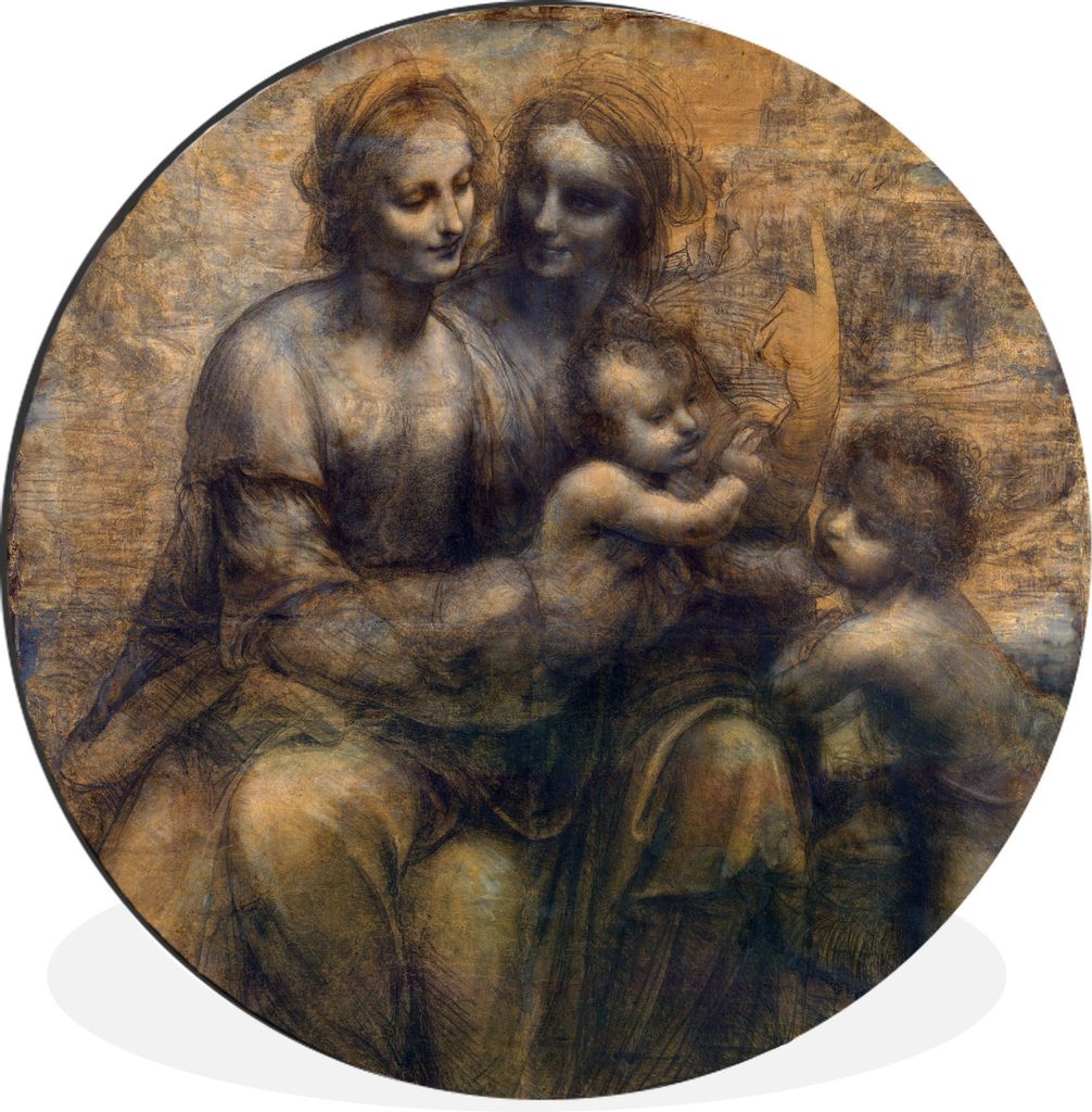 MuchoWow Aluminium Wandkreis Maria mit Kind und die Heilige Anna - Leonardo da Vinci Ø 30 cm Wanddeko Modern Wohnzimmer - Wand Bild - Wohnzimmer...