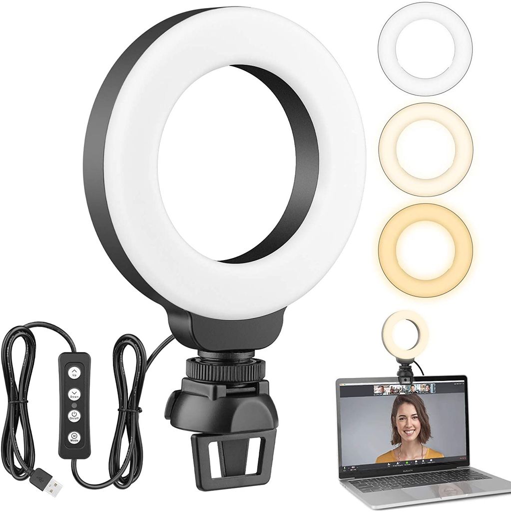 Video Konferenz-Beleuchtungsset,Dimmbare Selfie Ringleuchte für Fernarbeit 4 Ringlicht für Laptop mit Stativ und Clip ​Fernunterricht,YouTube,Selfie,Live-Stream,Makeup,Fotografie