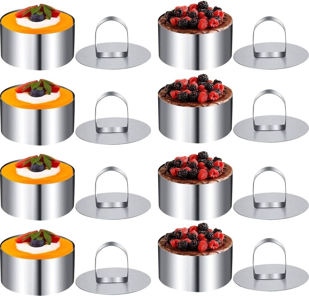 Servier-Ringe - Dessertringe für Kuchen und Gebäck - 8 Stück - Edelstahl - 8 cm