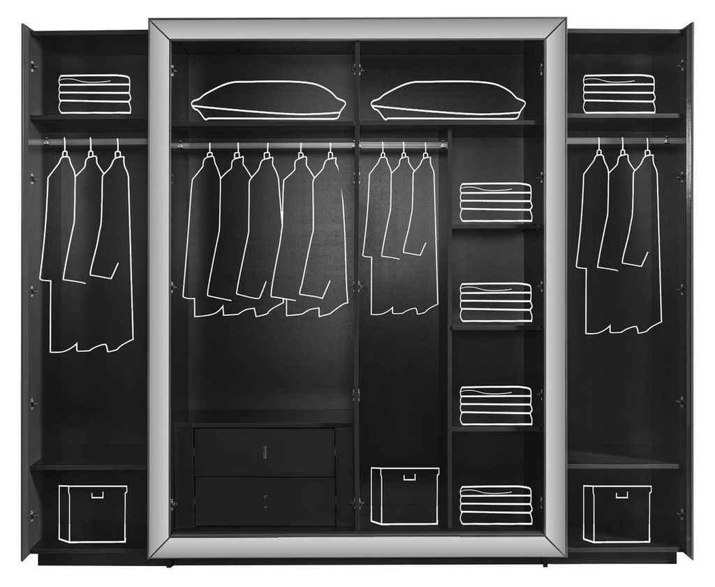 Grauer moderner Kleiderschrank aus Holz mit großem Stauraum