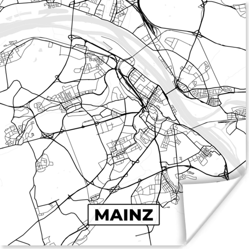 MuchoWow Poster Mainz - Karte - Stadtplan 75x75 cm - Wand Dekoration