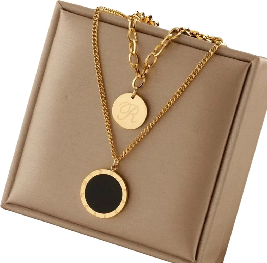 Collana Statement COOLSTEELANDBEYOND - Multi Strati Lunga Con Tubo E Charms, Oro Nero, Per Sera E Ballo