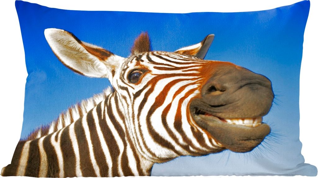 MuchoWow Zierkissen Sofakissen Wohnzimmer Dekokissen 50x30 cm Zebra - Lustig - Kinder - Jungen - Mädchen - Wohnzimmerdekoration - Polster mit Photo
