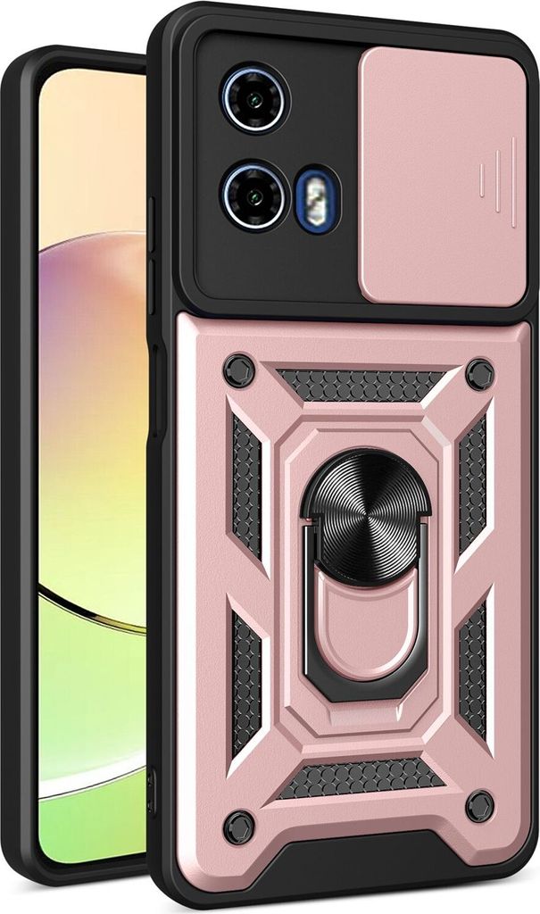 Hülle für Motorola Moto G04/G24 Magnetische Ring Ständer Halter Dia Kameraschutz TPU Bumper Silikon Schutzhülle Rosa