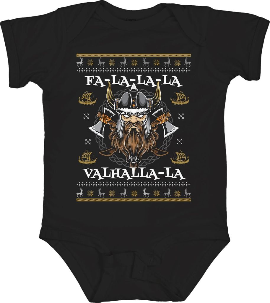 Fa La La La Valhalla La Wikinger - Weihnachten Weihnachtsgeschenk Christmas Unisex Baby Body, Schwarz, 0/3
