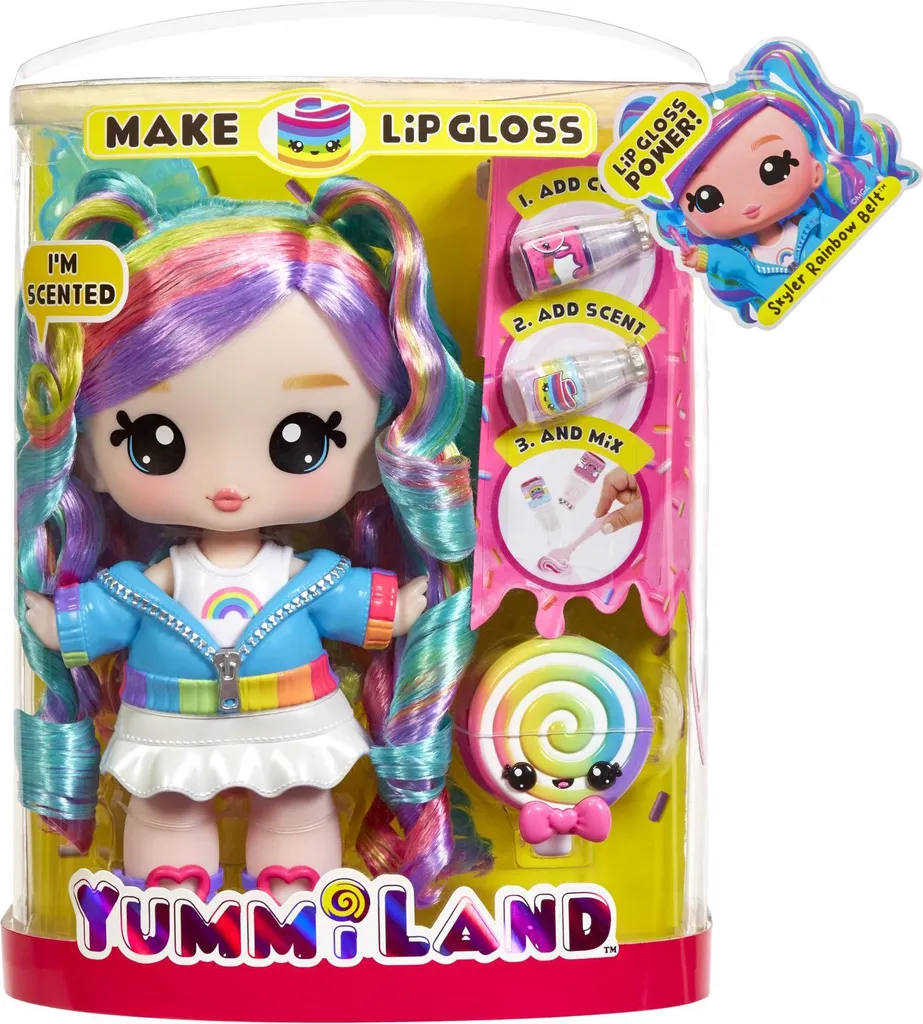 Poupée Yummiland Large Skyler Rainbow Belt avec brillant à lèvres MGA