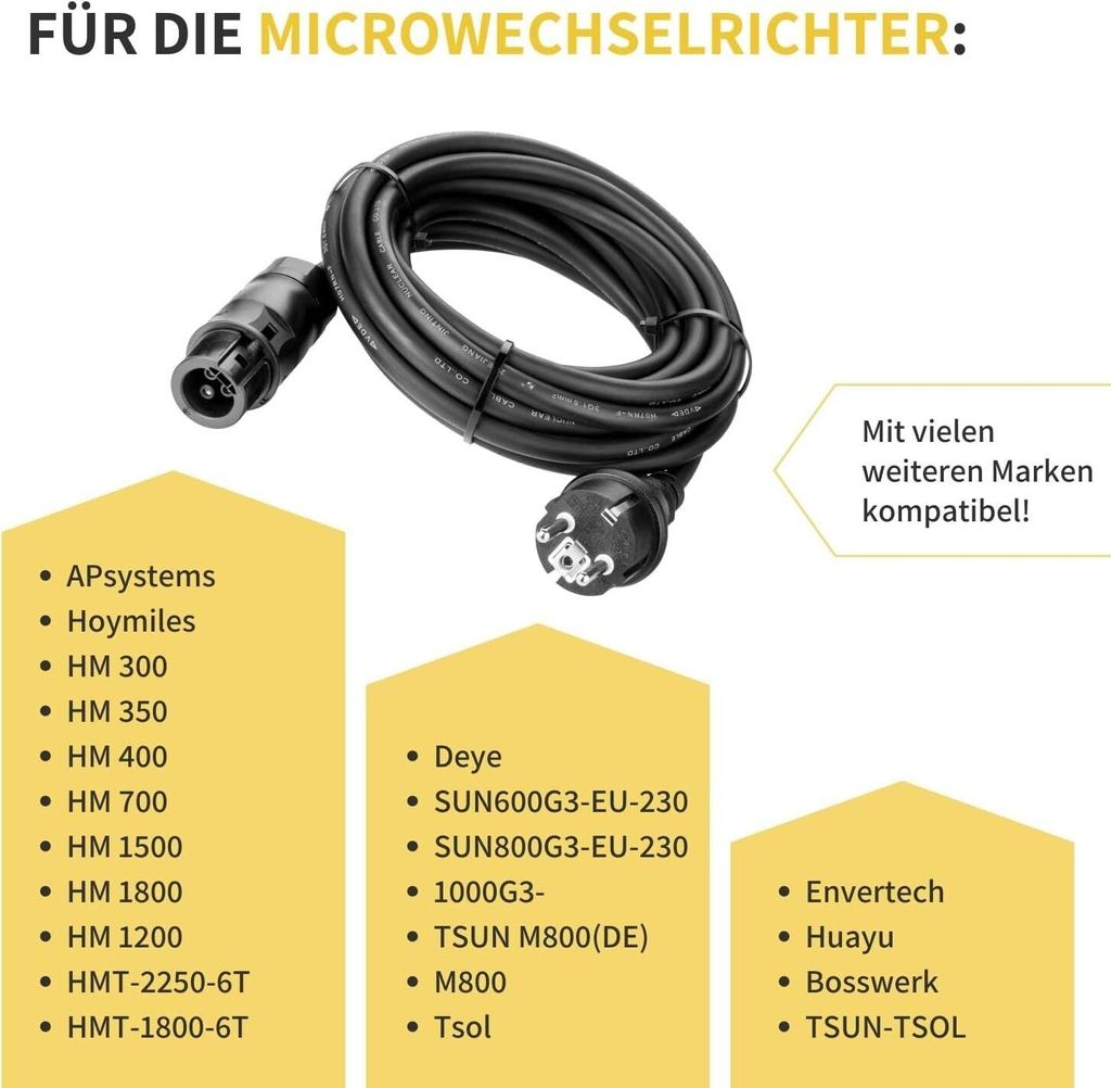10m Kabel mit Betteri BC01 + Schuko Stecker Adapter Solar Produktbild 6