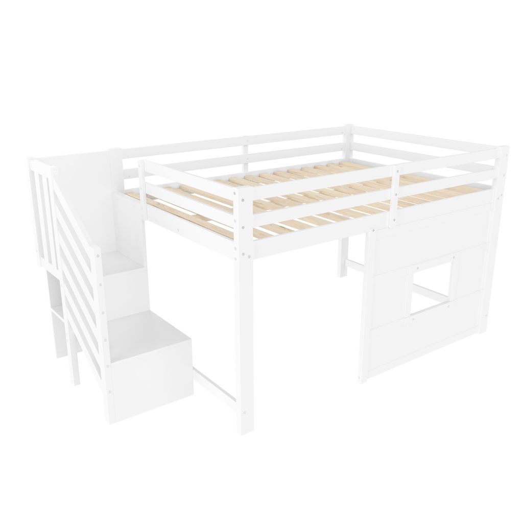 okwish vyvýšená postel 140x200, dřevěný rám se schodištěm s Obrázek produktu 
